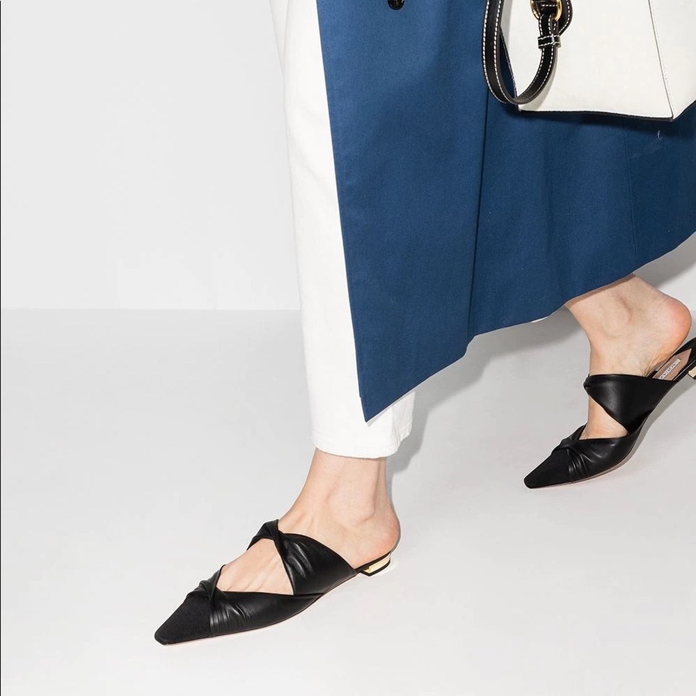 Aquazzura black size 38 10mm twist flat mules BRAND NEW IN BOX WITH DUST BAG